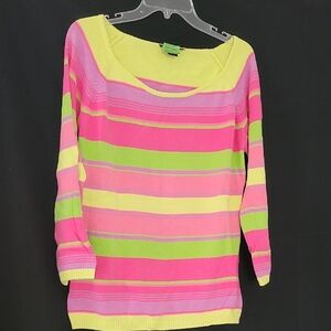 Harold's Pastel Stripe Off-the-Shoulder Sweater in Pink, Yellow & Lime
